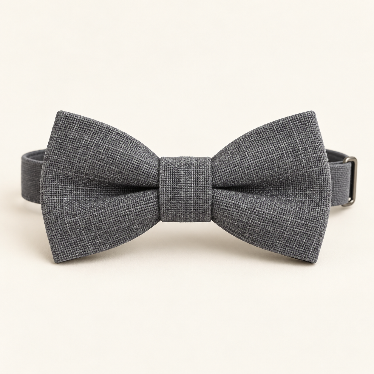 Gray cotton & linen pre-tied bow tie